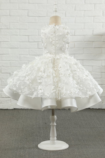 Vestido de menina flor sem mangas de aplique branco